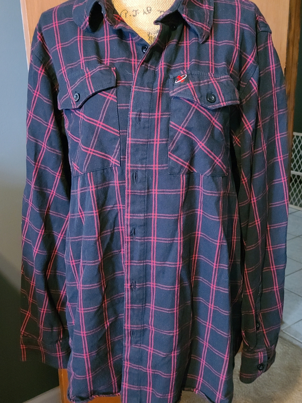 Black & Red Plaid Button-Up Motorcycle Shirt